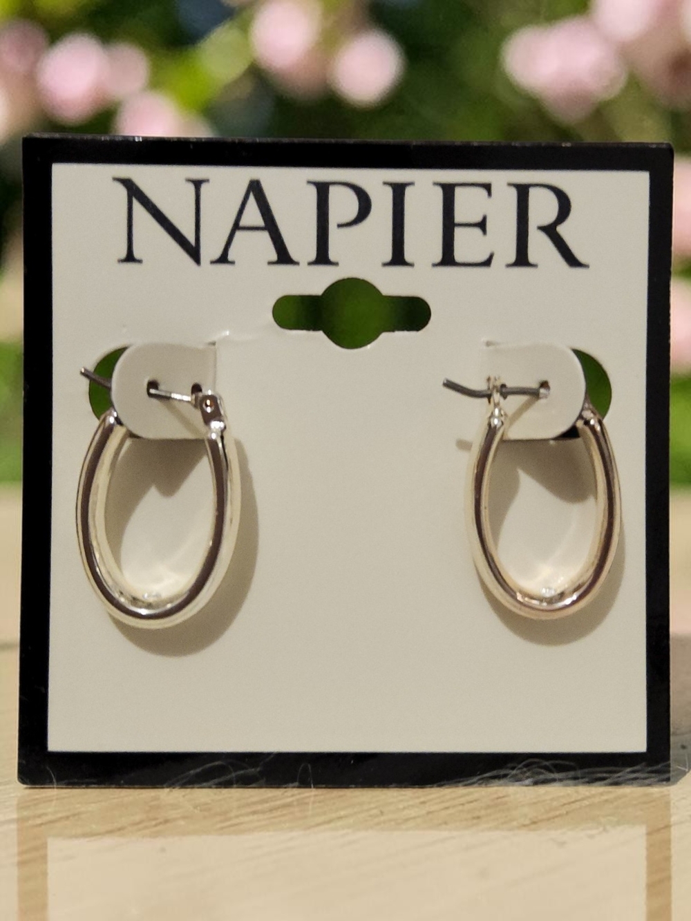 Napier Shiny Silver Oval Hoop Earrings